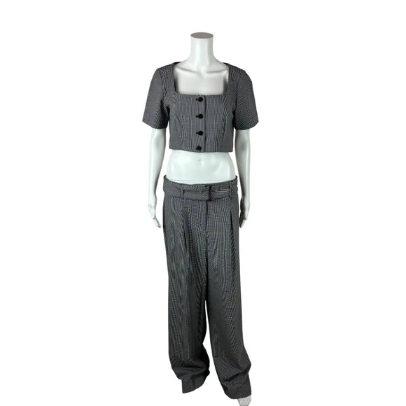 House of Harlow 1960 Matching Set Womens 10 Houndstooth Black Crop Top Wide Leg - Picture 11 of 11